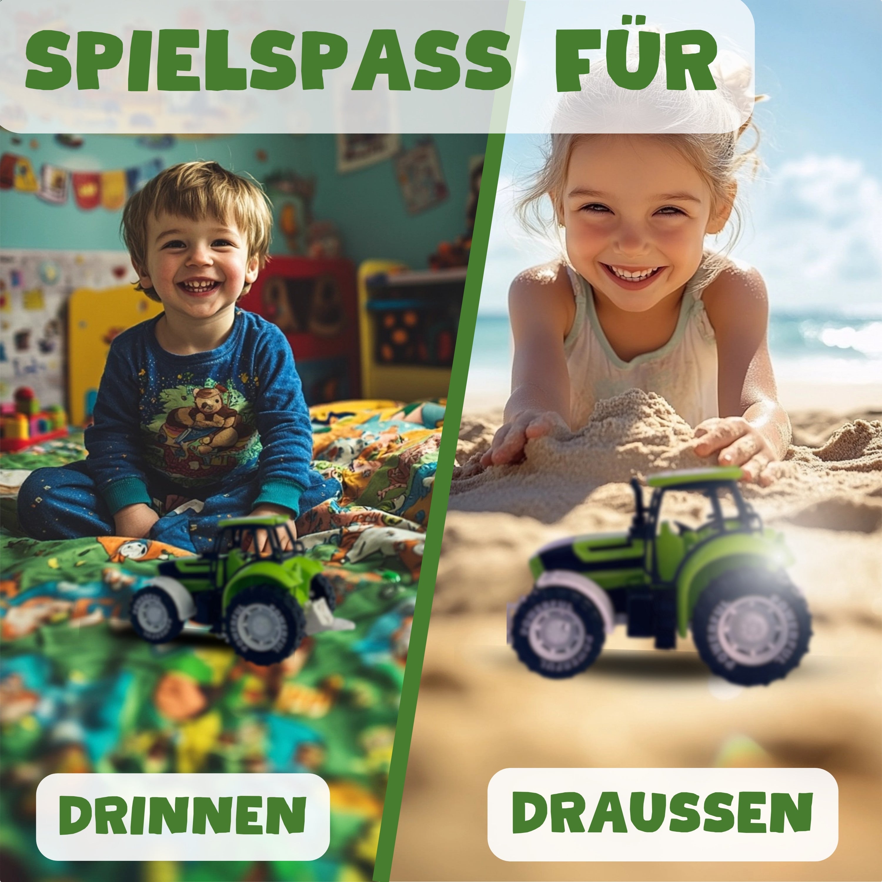 BIOPLAY® Traktor in Grün – Perfektes Outdoor Spielzeug für Kinder ab 3 Jahren, geeignet für drinnen & draußen