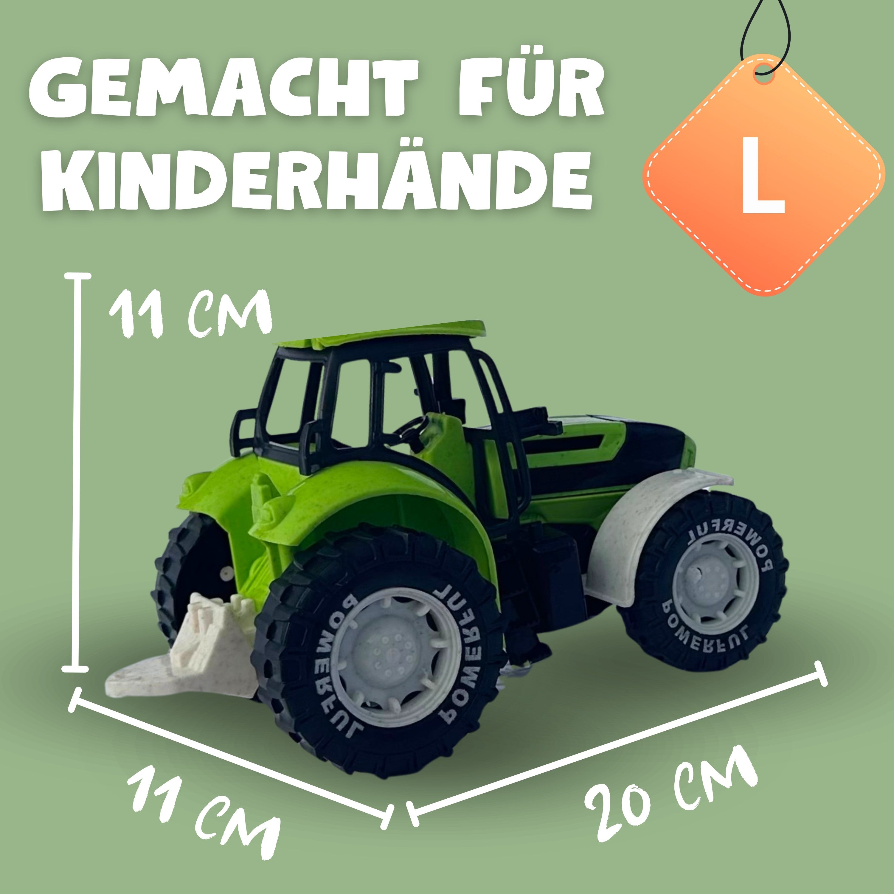 BIOPLAY® Traktor Grün – Gemacht für Kinderhände, robustes Spielzeug für draußen ab 3 Jahren