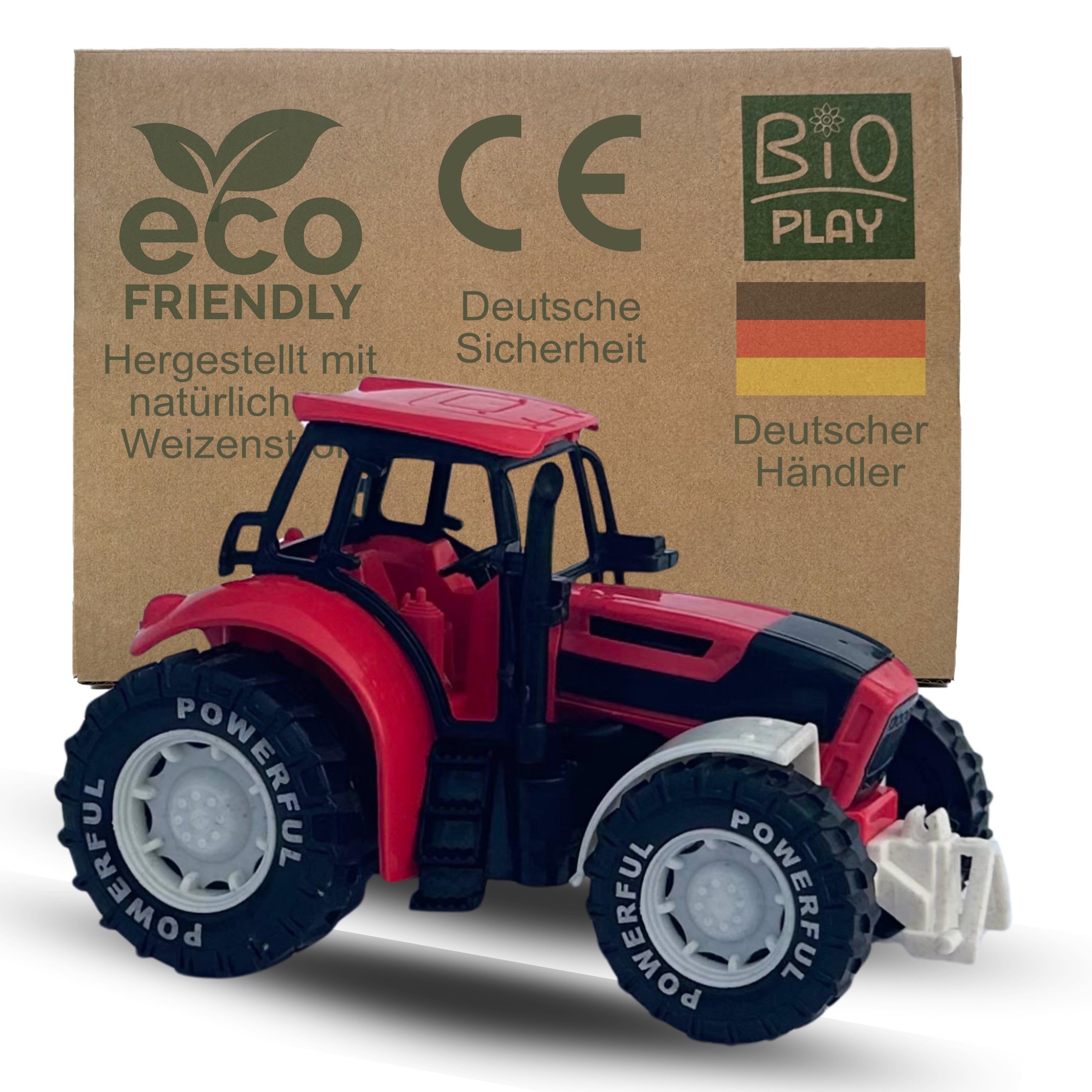 BIOPLAY® Traktor in Rot – Spielzeug für draußen ab 3 Jahren, nachhaltig aus Bio-Kunststoff