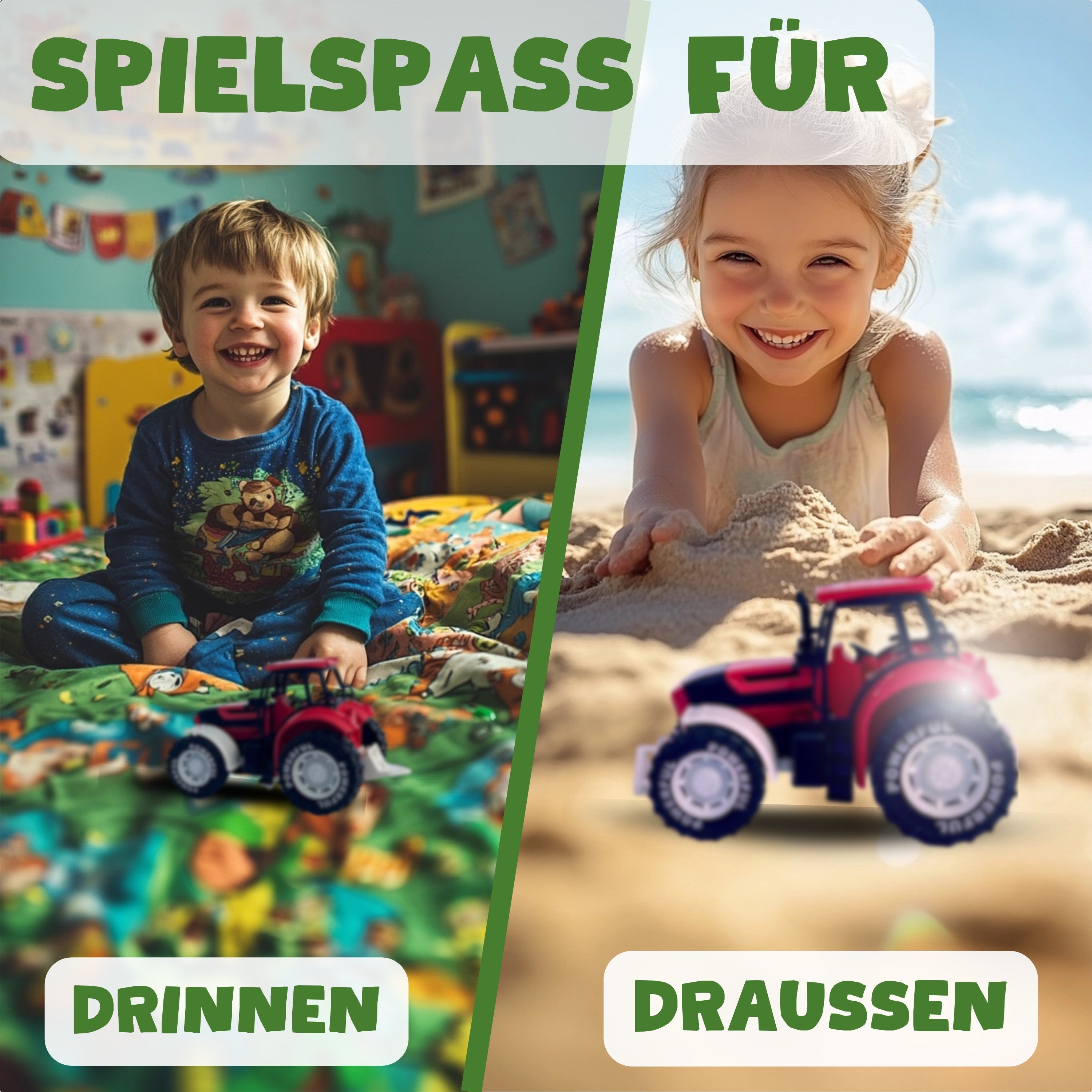 BIOPLAY® Traktor in Rot – Perfektes Outdoor Spielzeug für Kinder ab 3 Jahren, geeignet für drinnen & draußen