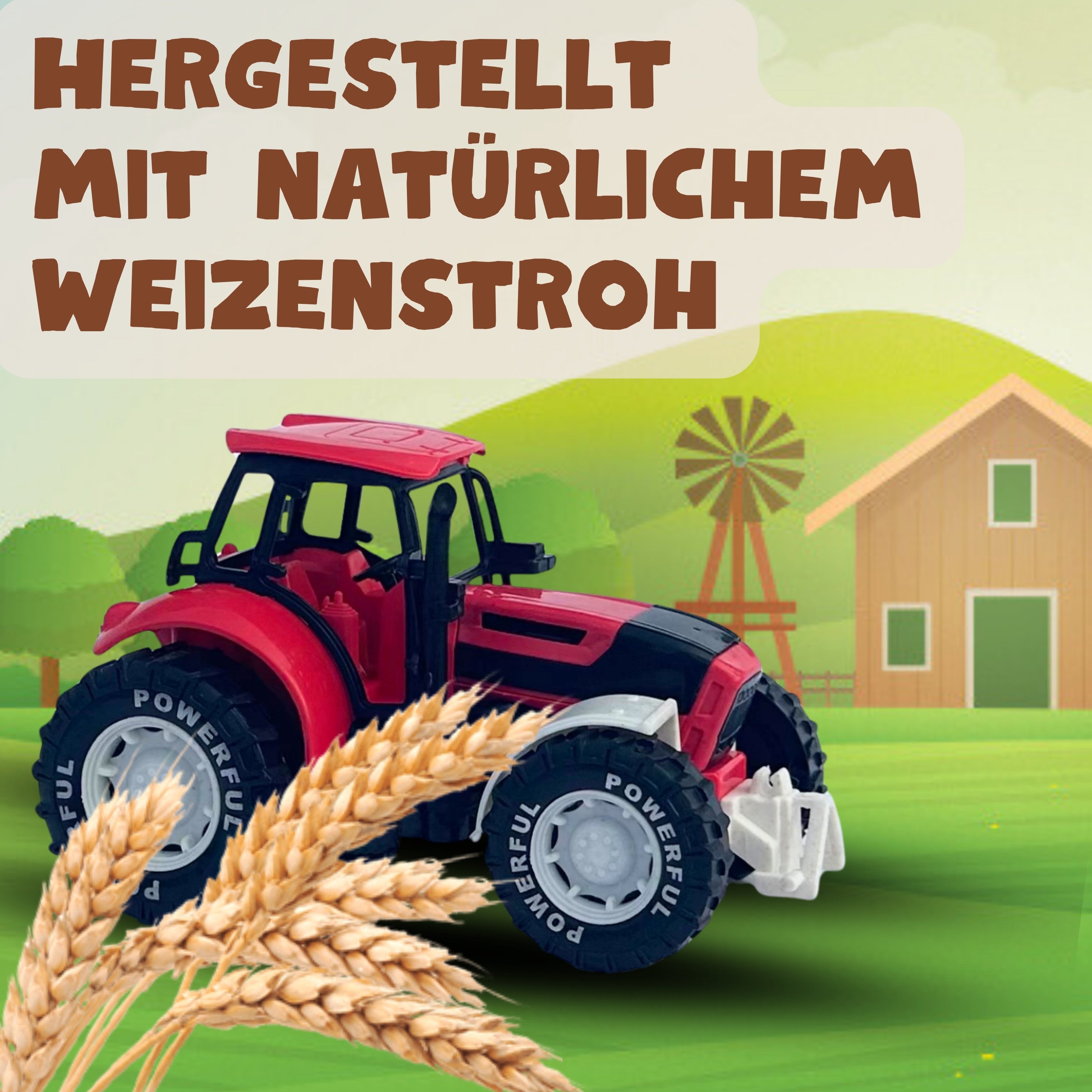 BIOPLAY® Traktor in Rot – Umweltfreundlich hergestellt aus nachhaltigem Weizenstroh
