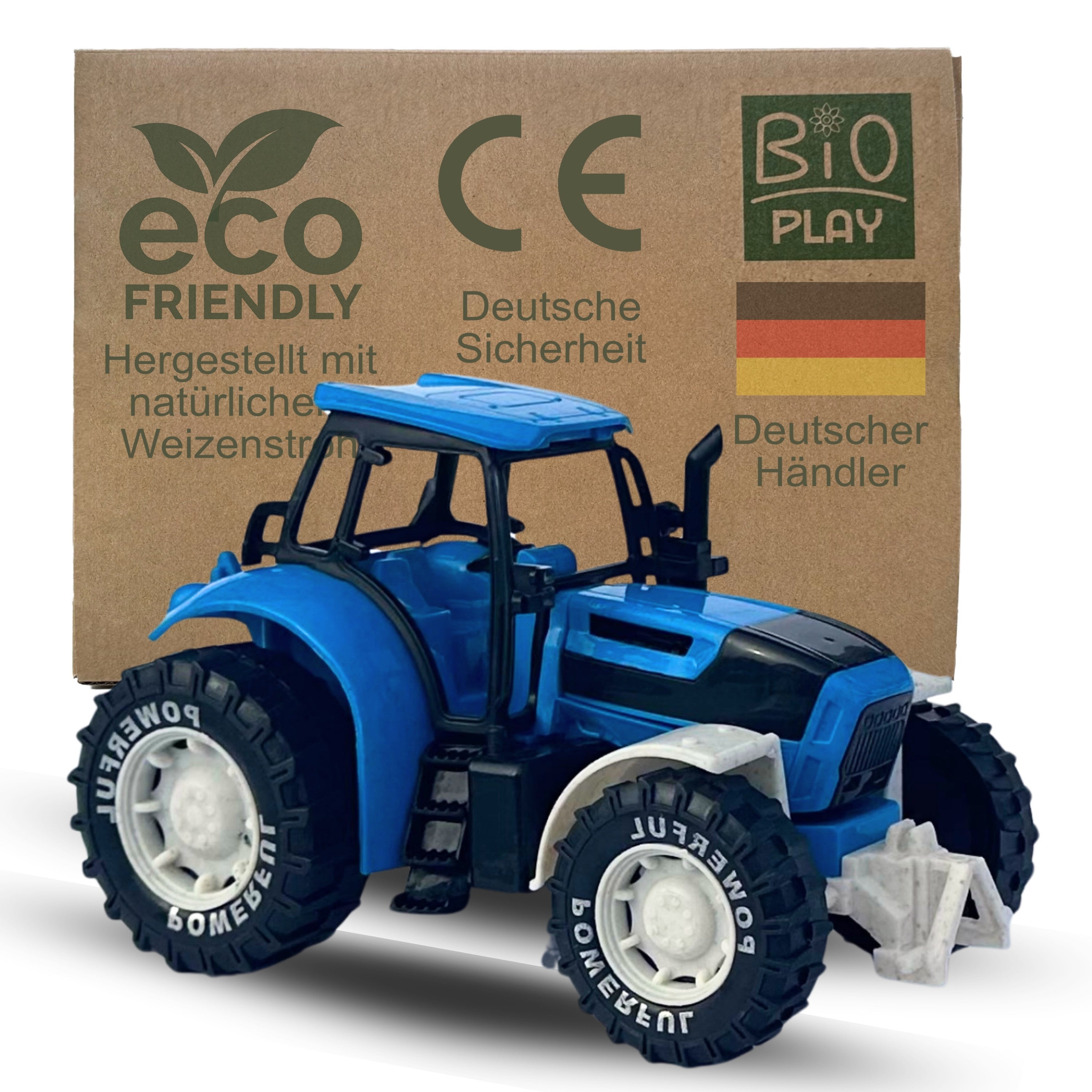 BIOPLAY® Traktor in Blau – Spielzeug für draußen ab 3 Jahren, nachhaltig aus Bio-Kunststoff