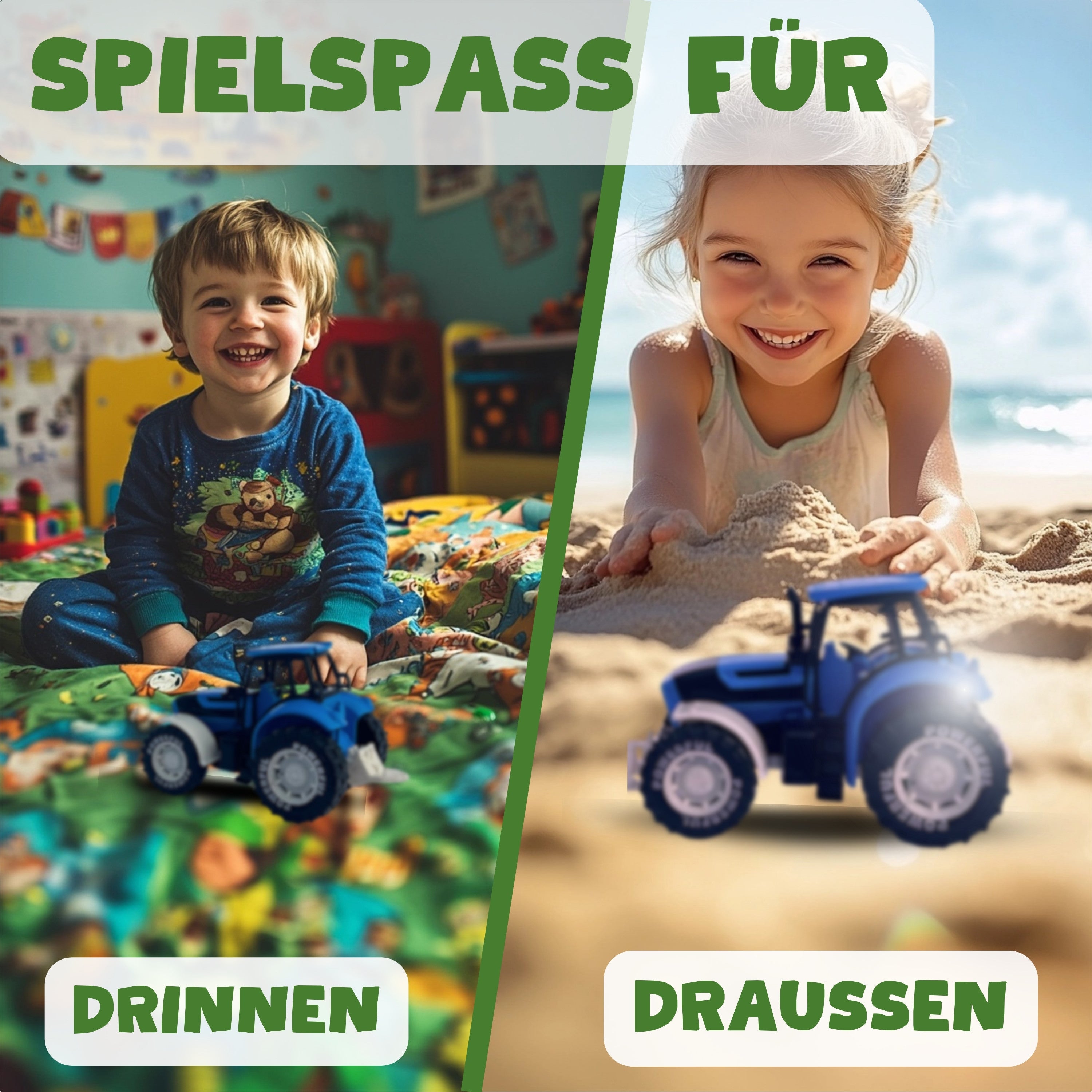 BIOPLAY® Traktor in Blau – Perfektes Outdoor Spielzeug für Kinder ab 3 Jahren, geeignet für drinnen & draußen