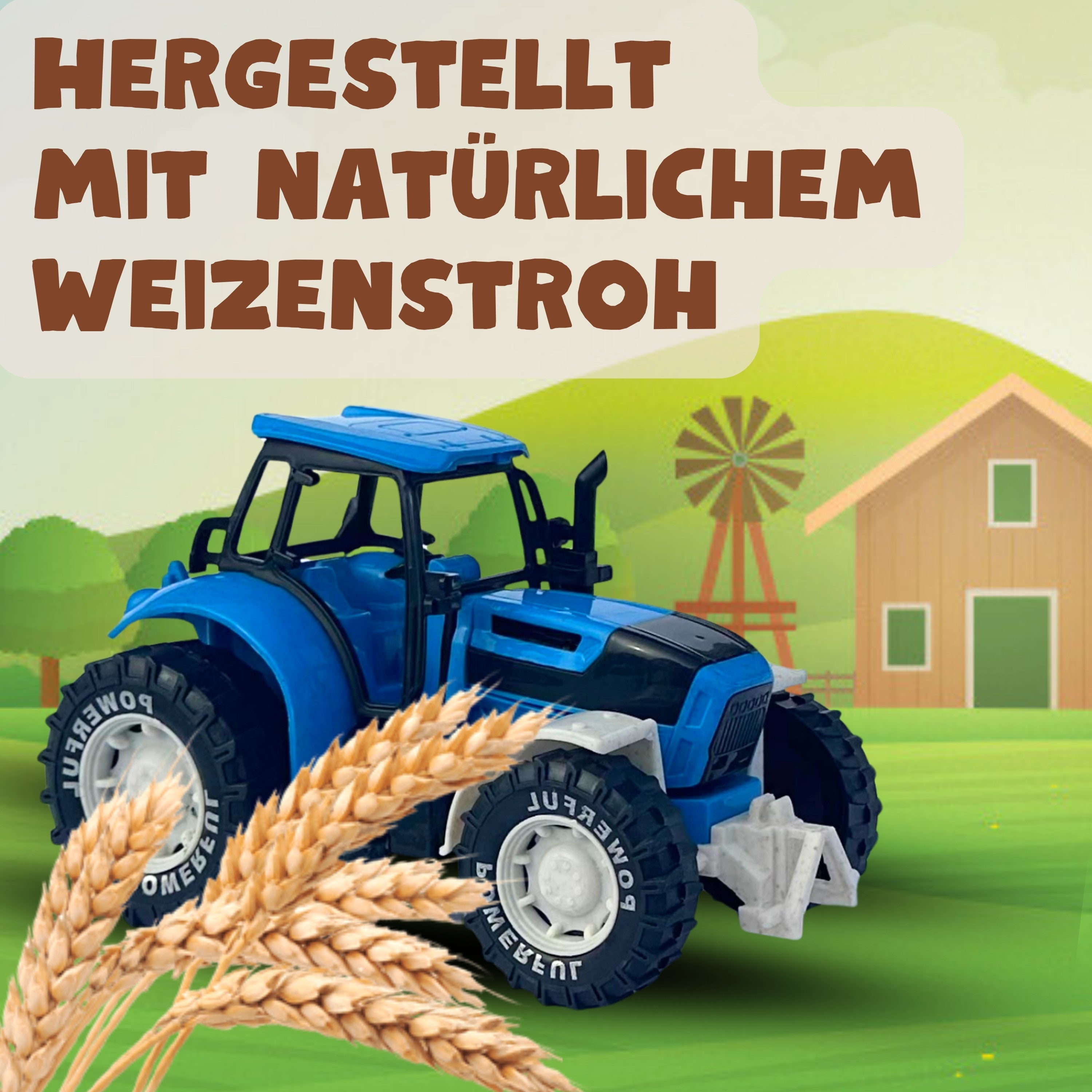 BIOPLAY® Traktor in Blau – Umweltfreundlich hergestellt aus nachhaltigem Weizenstroh