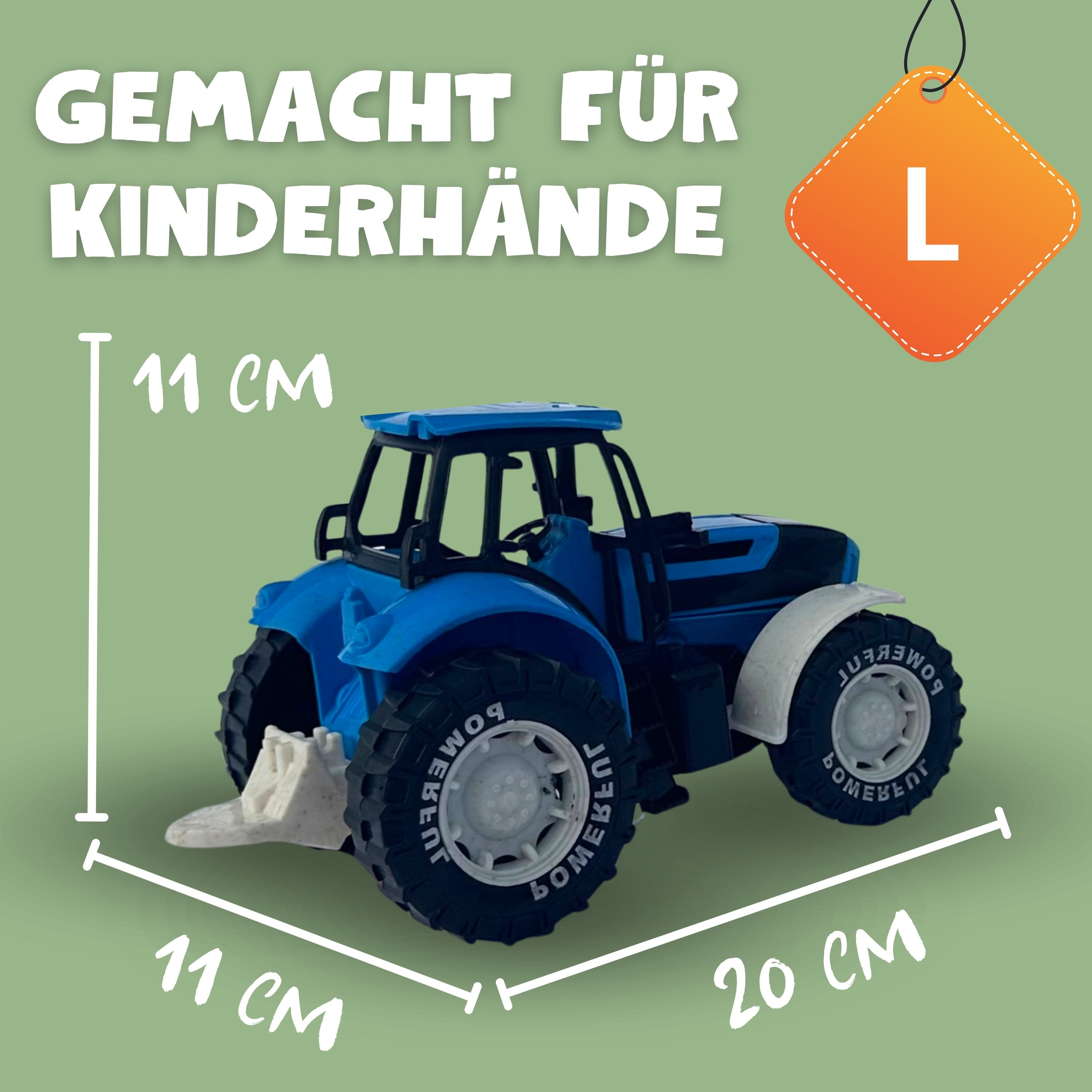 BIOPLAY® Traktor Blau – Gemacht für Kinderhände, robustes Spielzeug für draußen ab 3 Jahren