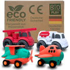 Die Verpackung des BIOPLAY® 4er-Set Flugzeug & Auto – Nachhaltiges Sandspielzeug ab 1 Jahr für Kinder